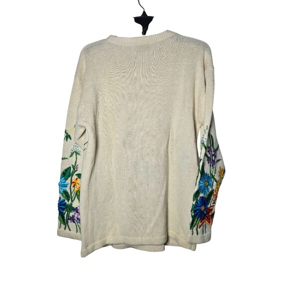 Vintage Cedars Beaded Floral Embroidered Sweater Small Cottage Boho Whimsical - Picture 4 of 13